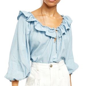 Free People Lily of the Valley Chambray Blouse Blue Size Small